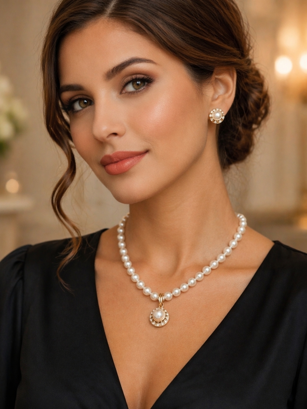 Vintage Faux Pearl Necklace And Earrings Enhancer Set 18” - Unopened - Picture 3 of 4